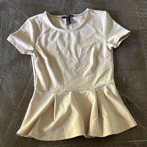 Forever 21 Cream Short Sleeve Peplum Top